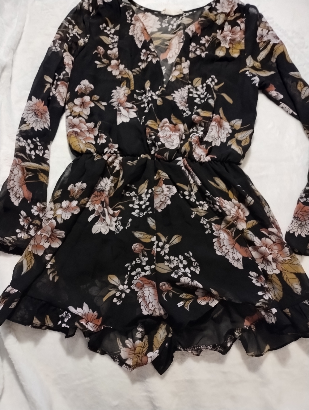 Altard State Black Floral Long-Sleeve Romper